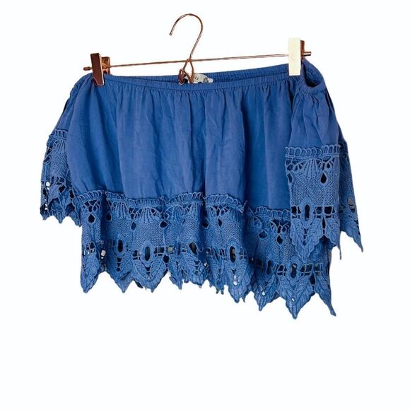 EUC ANGL Iris Blue Off Shoulder Lace Top Small - Picture 1 of 5